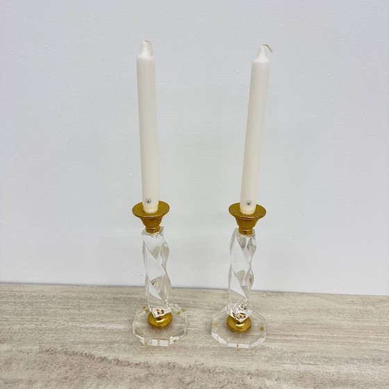Image 1 of Set of 2 lucite twisted candle sticks, 1970’s