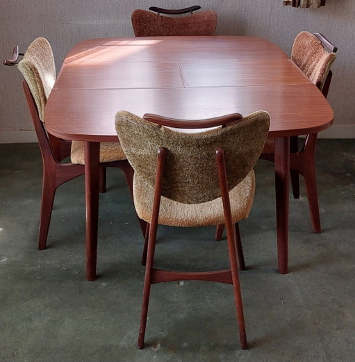 Vintage (Mid-Century/1960s) Extendable Dining Table with Chairs – eettafels, Textile, Wood