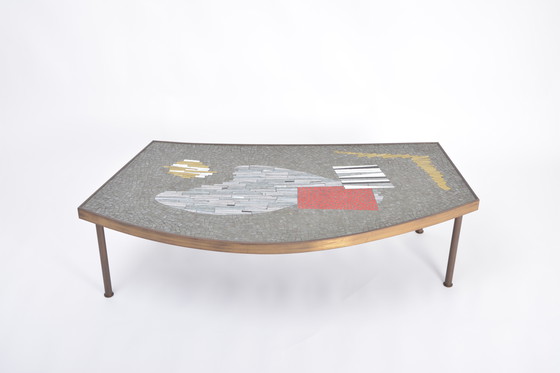 Image 1 of Grande table basse en mosaïque et laiton du milieu du siècle par Berthold Müller-Oerlinghausen