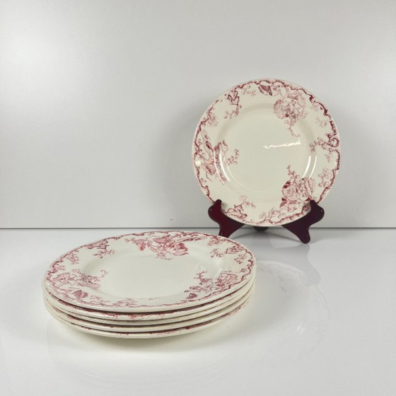 Image 1 of Set di Piatti Piani Lunéville Terre de Fer da 6 KG, "Fontainebleau", Rosa, XIX Secolo