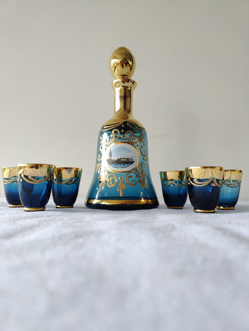 Decantador Hecho a Mano con Vaso de Chupito – glazen karaffen, Glass, Gold