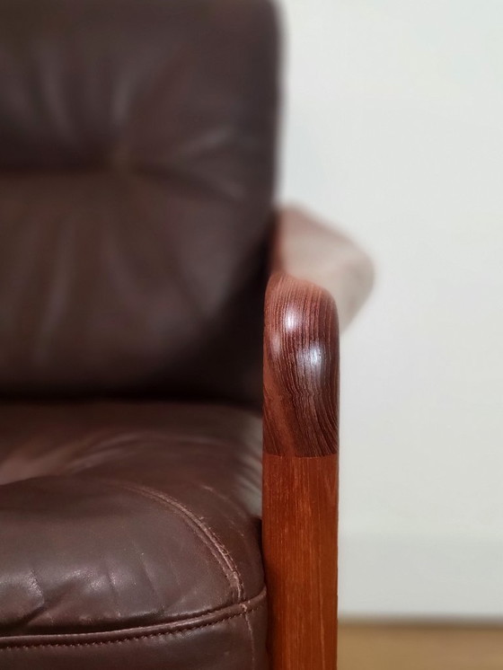 Image 1 of Set of 2 vintage armchairs from EMC Furniture in teak and leather