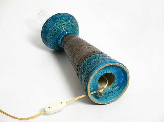Image 1 of Beautiful 1960s Rimini Blue Ceramic Table Lamp by Aldo Londi for Bitossi, Italy