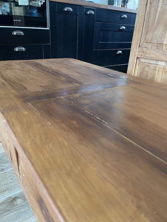Image 1 of Vintage solid wood coffee table with 2 drawers (Farmhouse)