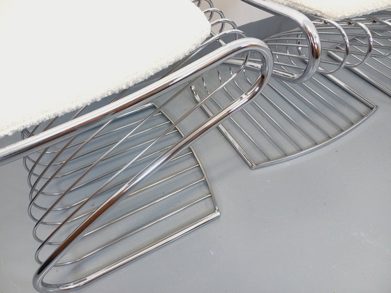 Image 1 of Suite van 4 Gastone Rinaldi Vintage Italiaanse stoelen in verchroomd metaal en Bouclettes stof uit de jaren 70