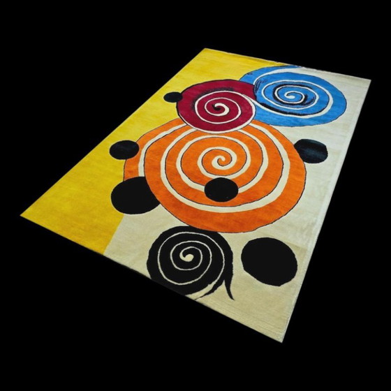 Hand-Knotted Wool Rug – Contemporary Round Spirals Art Design (200 x 300 cm) – Tapis (photo 5 of 8)