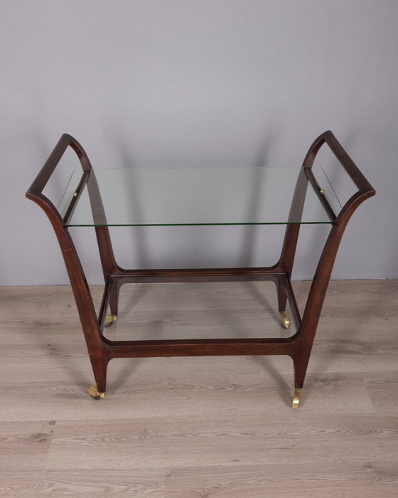 Image 1 of Chariot de cuisine vintage des années 1940, en bois et verre, de style italien.