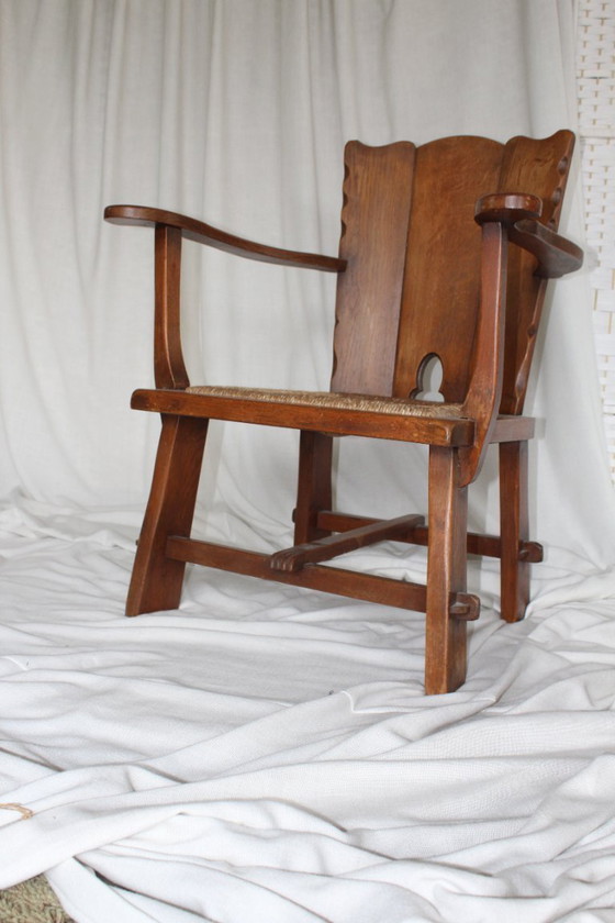 Image 1 of Artifort Theo Ruth Kloosterstoelen Eikenhout Riet brutalist