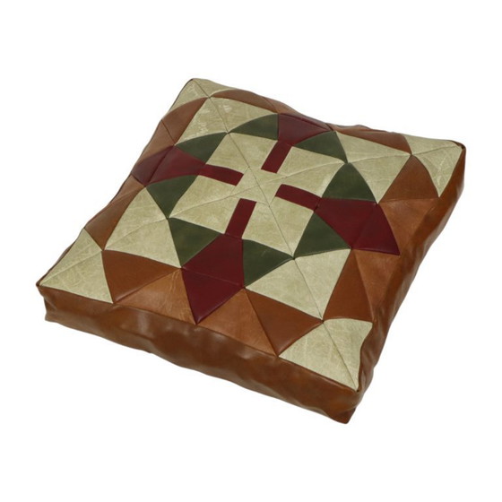 Image 1 of Vintage Patchwork Cushion Plaid Pattern Faux Leather