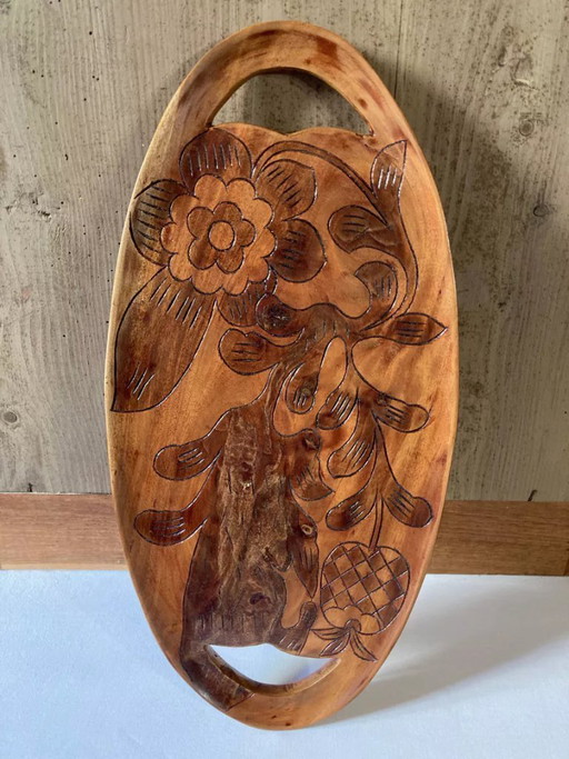 Vassoio da portata in legno di acacia, Guadalupa, anni '80