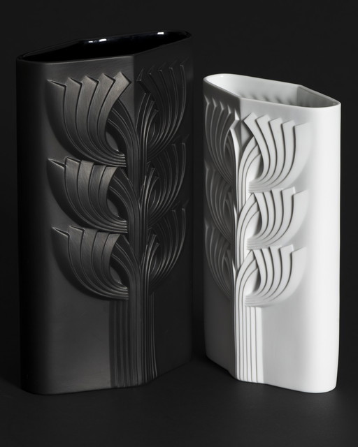 Rosenthal Rosemonde Nairac Bisque Porcelain Vase Duo Tree Of Life Op-Art Black & White 