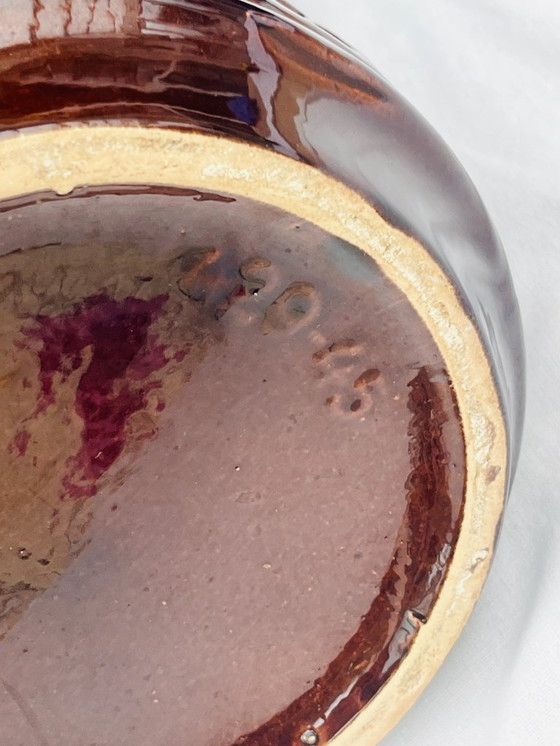 Image 1 of Brown vase with geometric relief from the 1970s, West Germany