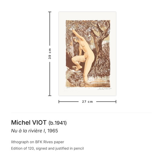 Michel Viot gesigneerde lithografie Nu à la rivière I 1965 – Litho's & Zeefdrukken, Paper (photo 3 of 5)