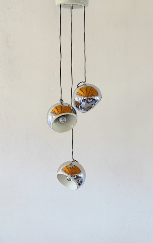 Vintage hanglamp, verchroomd metaal, origineel uit de jaren 70.