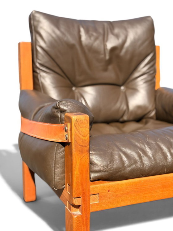 Auténtico conjunto de salón Pierre Chapo: sofá S32 y sillón S15 - Olmo y cuero (años 60) – Zona de estar (photo 16 of 23)