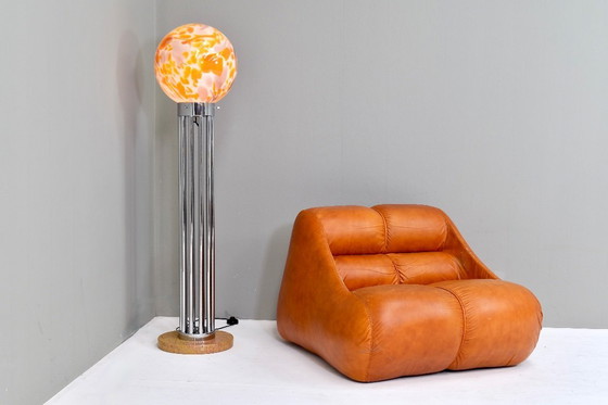 Image 1 of Goffredo Reggiani Lámpara de pie en cristal de Murano, mármol y cromo - Italia, 1970s