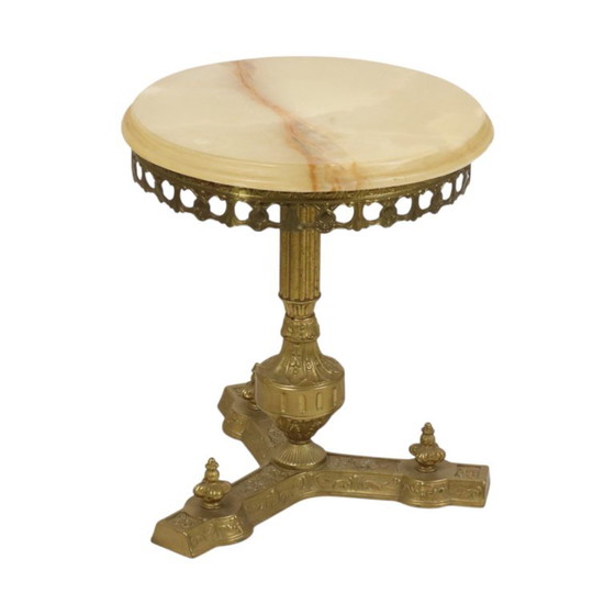 Vintage Brass Side Table with Round Onyx Marble Top (photo 2 of 23)
