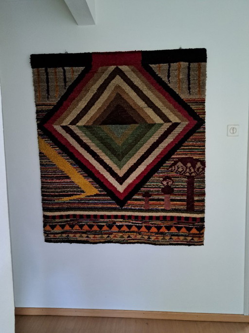 Groot vintage handgemaakt wandkleed – jaren 60/70 – 140 x 122 cm