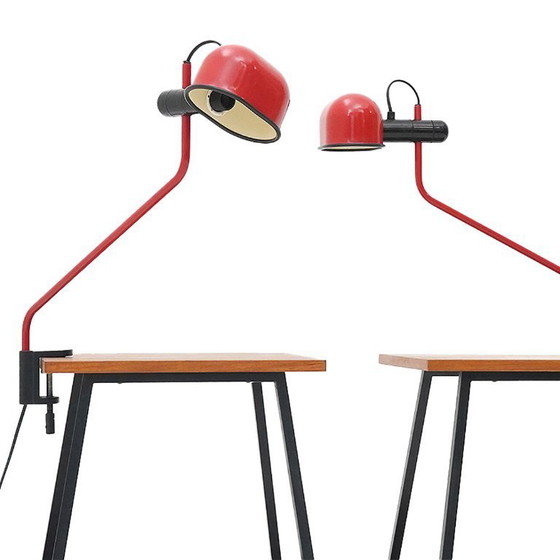 Image 1 of Lampada a morsetto in metallo rosso Fabbian, anni '80 - 2 disponibili
