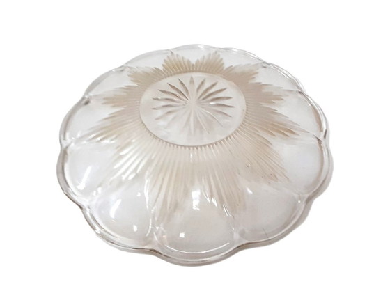 Image 1 of Piatto da torta decorato in vetro trasparente vintage