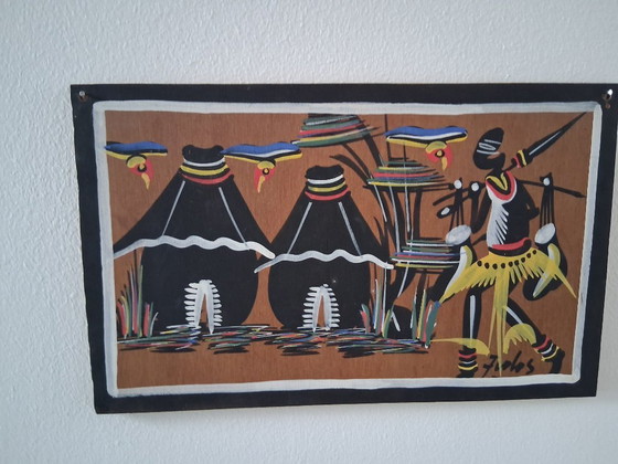 Image 1 of Set di 7 dipinti africani su legno (Fidos, anni '50 - '60)