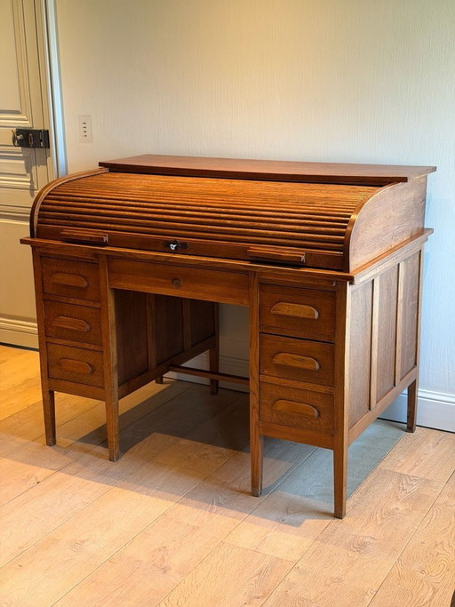 American roller shutter desk, oak, 20th century