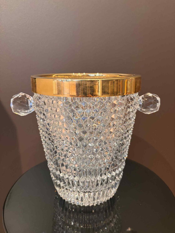 Image 1 of Vintage French Crystal Champagne Bucket, Golden Rim