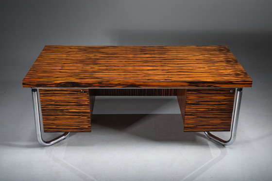 Image 1 of Makassar Ebony Executive Desk with Chromed Futuristic Legs, 1970s