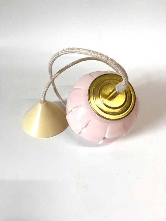 Image 1 of Vintage pink art deco ceiling lamp Artichoke pendant lamp