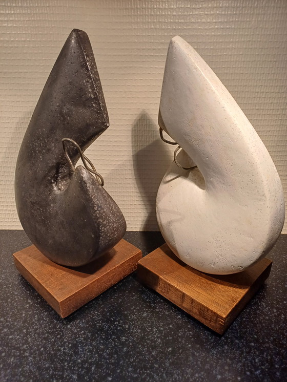 Image 1 of 2 pieces black and white sculpture organic abstract figurine objects ying yang