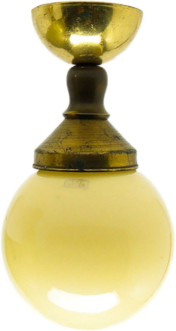 Lámpara de techo Art Déco de Huta Zawiercie, Polonia, años 30 – Plafones, Glass, Brass (photo 11 of 16)