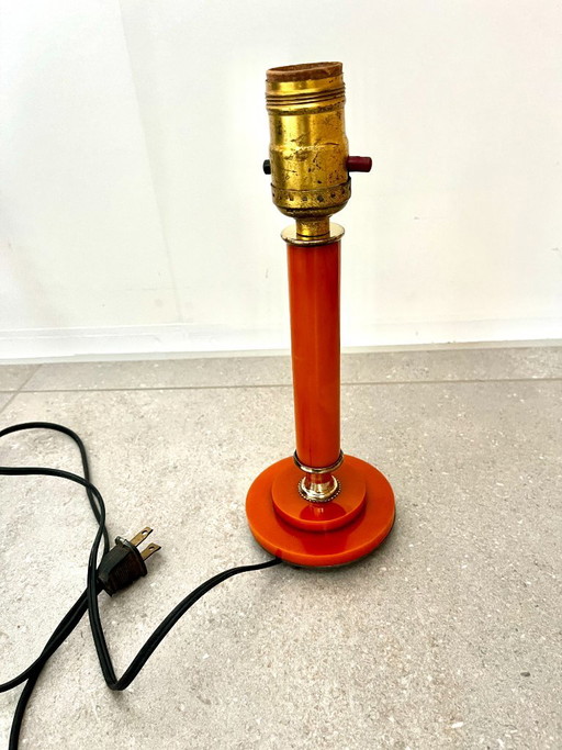 Vintage Art Deco Tischlampenfuß aus den 1930ern, orange Phenolharz/Catalin, Indolite Markierung unten