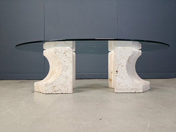 Image 1 of Vintage travertine coffee table Italy , 1970s