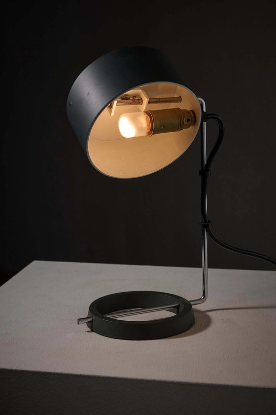 Minimalist Anthracite and Chrome Adjustable Desk Lamp with Ring Base, Table lamps, Metal, Cast Iron, White (photo 2 of 6)