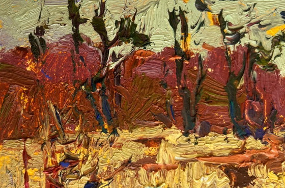 Image 1 of Original Oil Painting Autumn River Landscape On the autumn river