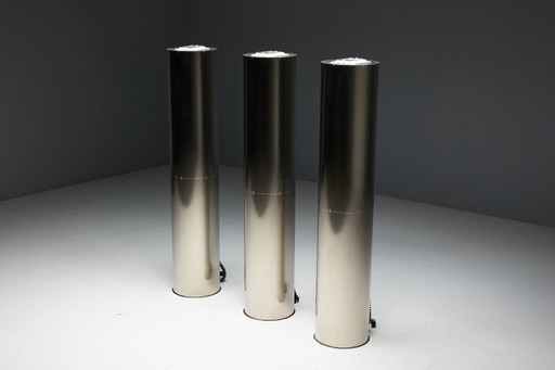 Lámparas monumentales de acero inoxidable de Targetti, Italia, década de 1970