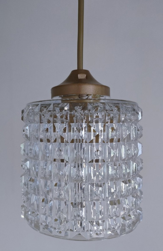 Image 1 of Semi-crystal pendant light with diamond pattern, 1960s style