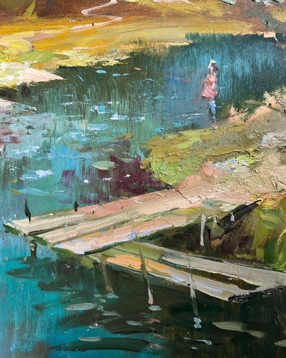 Image 1 of Original Oil Painting Summer River Landscape Summer day in the outback