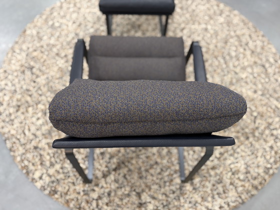 Image 1 of Leolux Indra Sessel mit Fußhocker Blauer Lederstoff