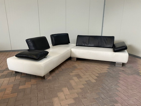 Image 1 of Montel White Real Leather Corner Sofa + Stool