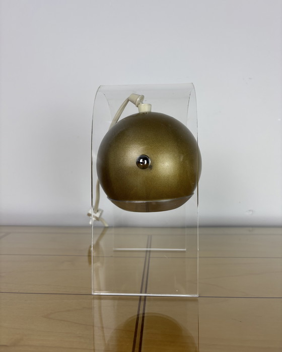 Image 1 of Plexiglass Eyeball Lamp, Sputnik design, 70s, Space Age, Table lmap, 1970s, Olive Gold Vintage Lamp with Plexiglass Stand, Spot