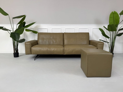Rolf Benz 50 leather olive gray sofa couch relax function + stool