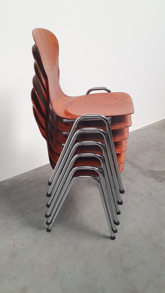 Image 1 of 6x Eromes Pagholz Industrieller stapelbarer Design-Stuhl