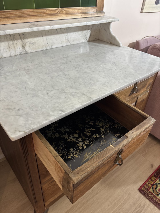 Image 1 of Antique chest of drawers with marble top