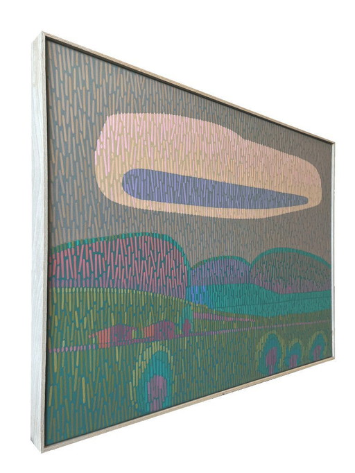 Landschaft Komplementär 4, Unikat, Malerei, handgemaltes Einzelstück, 69 x 53 cm, mit Rahmenleiste