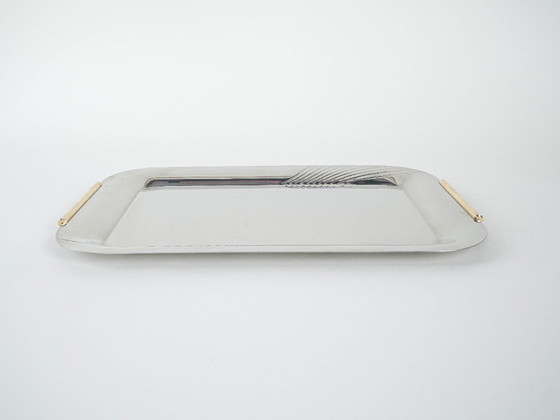 Image 1 of Bandeja de acero inoxidable, diseño italiano, década de 1970, fabricada en Italia.