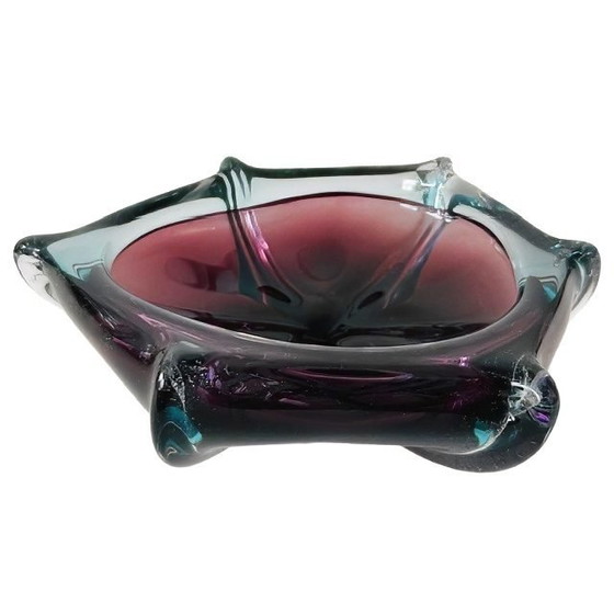 Image 1 of Mid - Century Sommerso organic glass bowl Josef Hospodka Chřibská Sklo blue purple 1950's