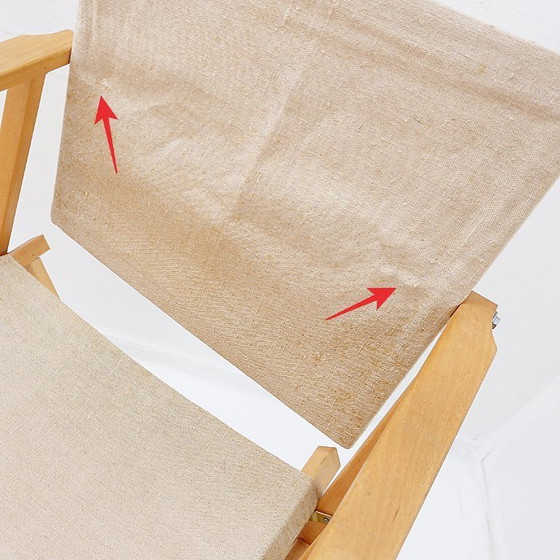 Image 1 of Set di 4 sedie pieghevoli in rovere e tela di cotone