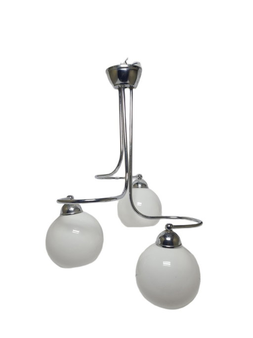 Art Deco Style Chandelier, Poland, 1970s – kroonluchters, Glass, Chrome