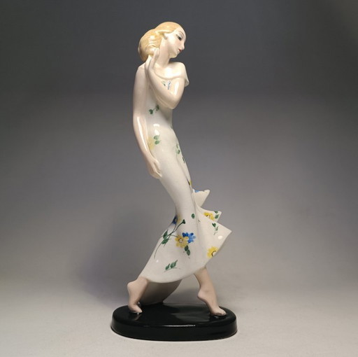 Goldscheider - Claire Weiss - Escultura, Dama Art Déco con vestido largo - 28,5 cm - Porcelana